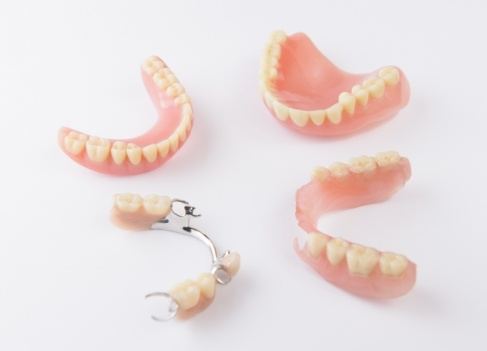 Four types of dentures and partial denture